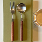 wood handle flatware table setting earthy tonal SundayWare