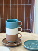 two-tone matte coffee cup saucer color block ceramic ritual