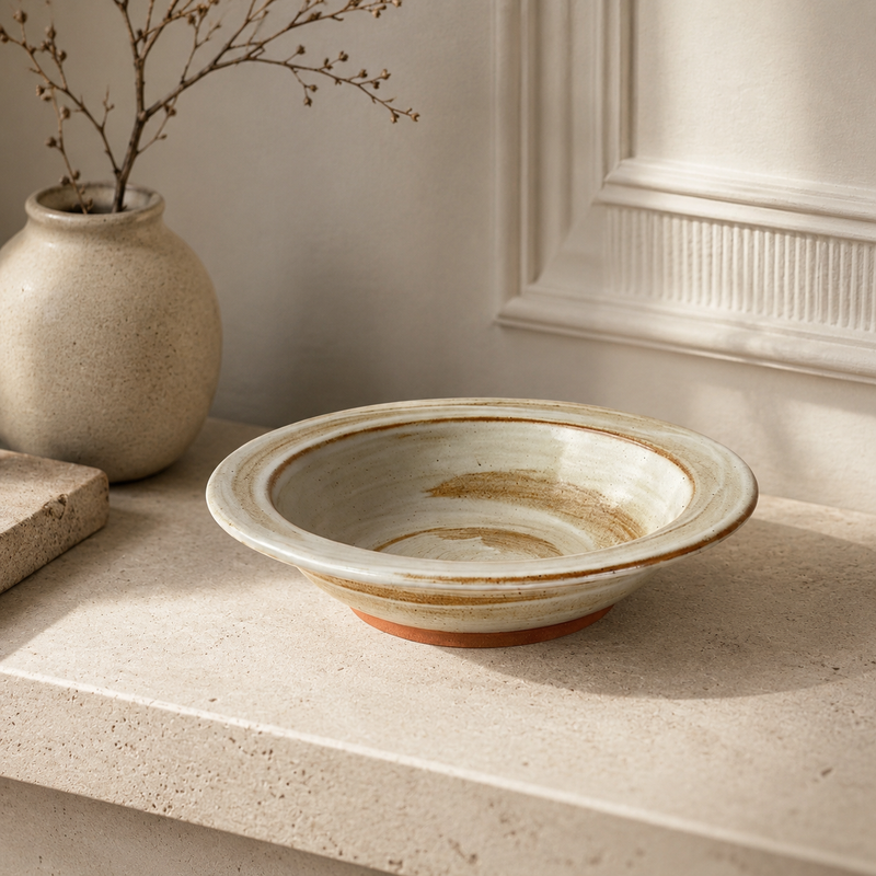 "Saturn's Orbit" Hand-Painted Artisanal Ceramic Collection Wide-Rim Deep Plate