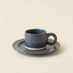 ceramic latte cup navy speckled glaze oversized loop handle