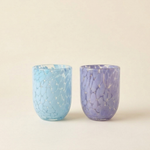 hand blown glass cups sky blue lavender artisan pair