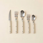 artisan riveted flatware set 5 piece stainless steel creamy white SundayWare