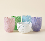hand blown glass confetti cups and bowl pastel collection SundayWare