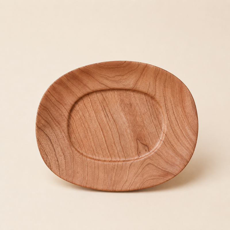 "Solo Setting" Handmade Cherry Plate & Wooden Cutlery Set