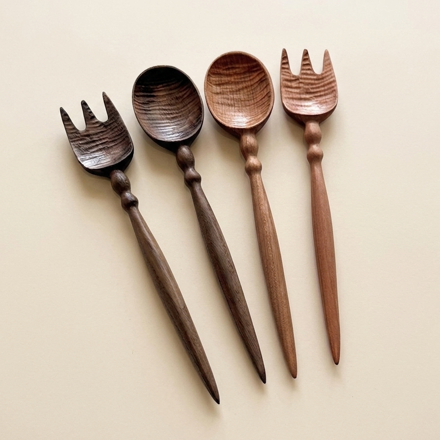 "Table for Two" Sunburst Dinner Plates & Wooden Cutlery Set