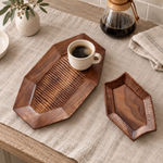 Carved Black Walnut Wood Tray & Dish