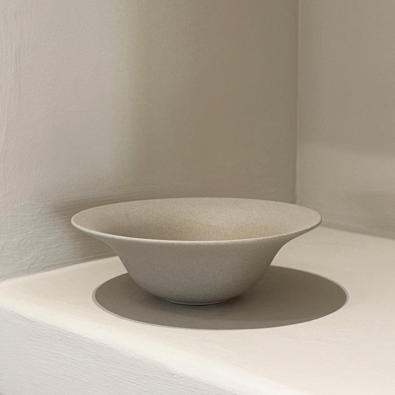 Close-up of wide rim stoneware bowl