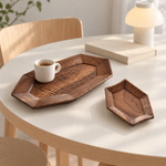 Carved Black Walnut Wood Tray & Dish