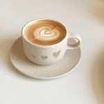 ceramic cup and saucer latte morning coffee ritual handcrafted