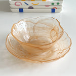 glass bowl and plate set separated amber sand artisan