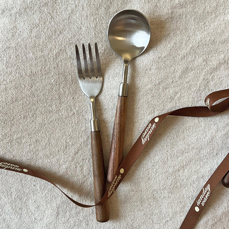 wood handle flatware walnut grain detail hand-turned artisan