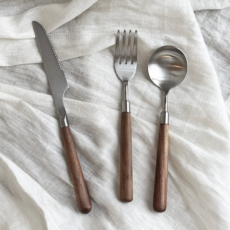 wood handle flatware walnut grain detail hand-turned artisan
