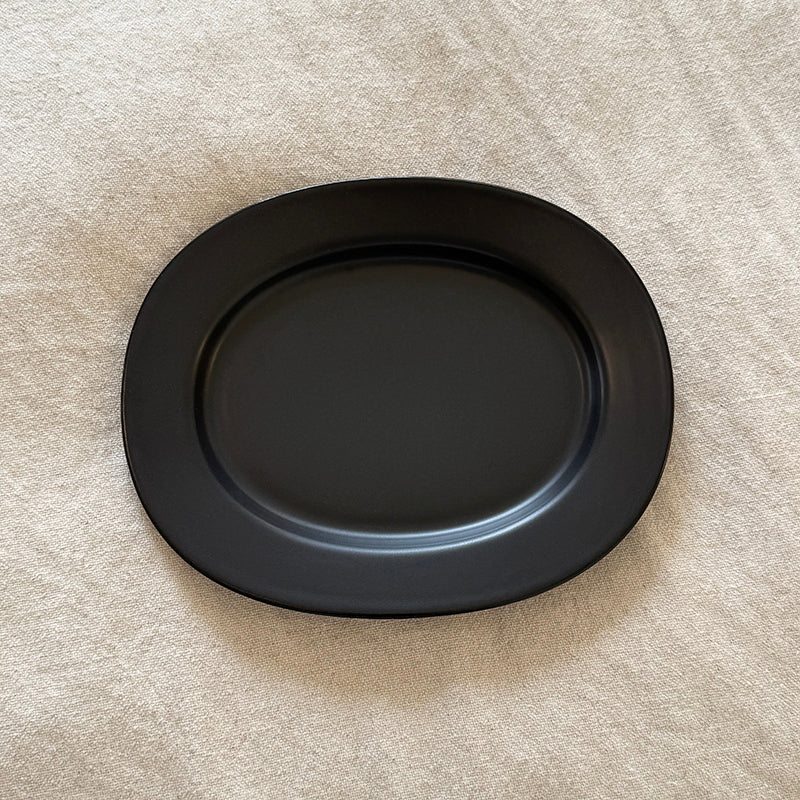 ceramic plate oval black matte top view dinnerware