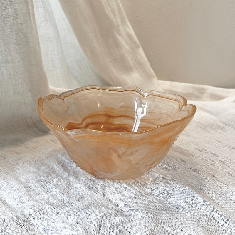 amber sand glass bowl scalloped edge organic form