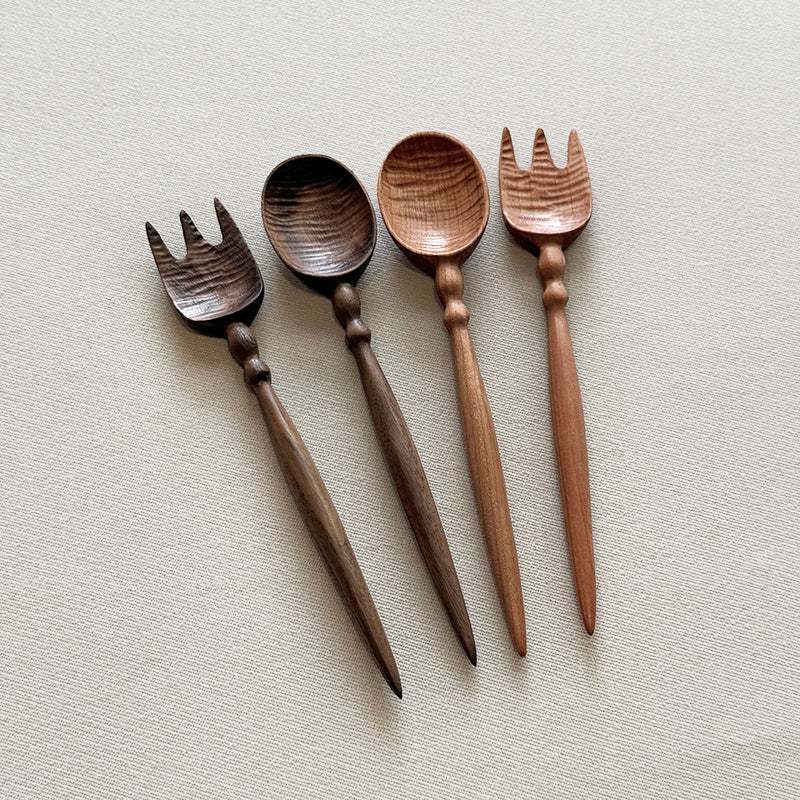 Ball handle fork and spoon set cherry and walnut