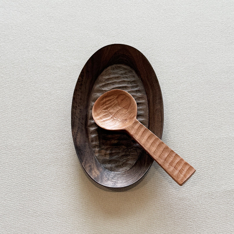 Cherry wood mini spoon with dark walnut tray