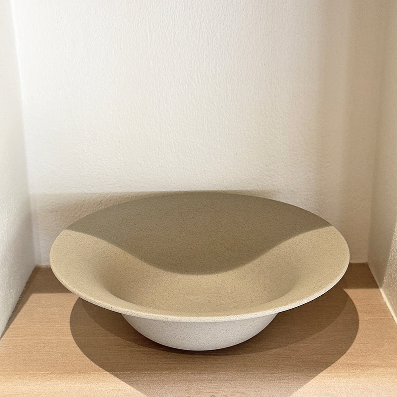 Overhead view of stoneware bowl interior