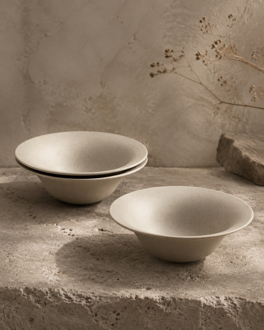 Hand-Carved Stoneware Straw Hat Bowl