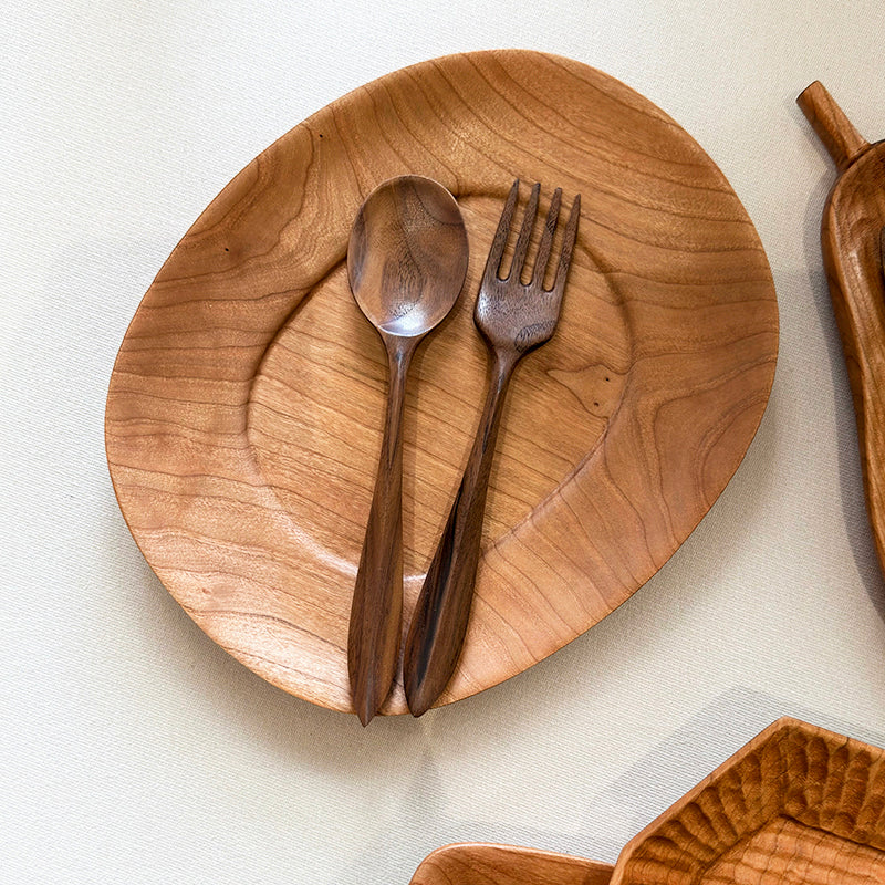 Hand-Carved Walnut Wood Fork & Spoon Set