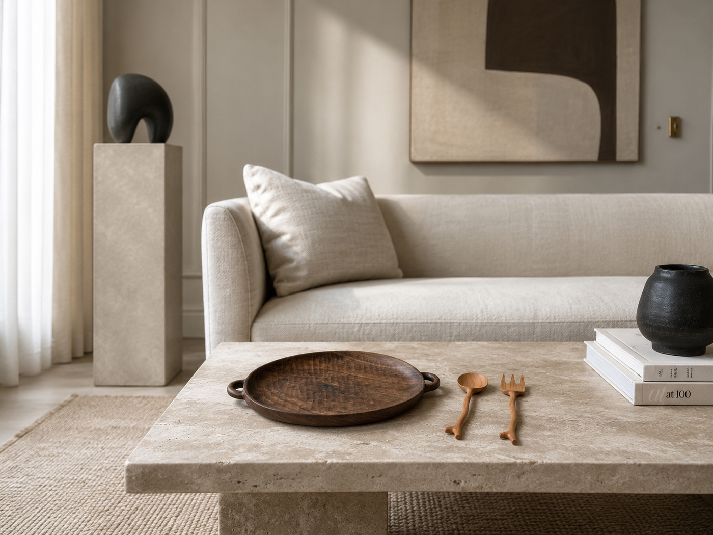 Hand-Carved Dual-Handle Walnut Tray