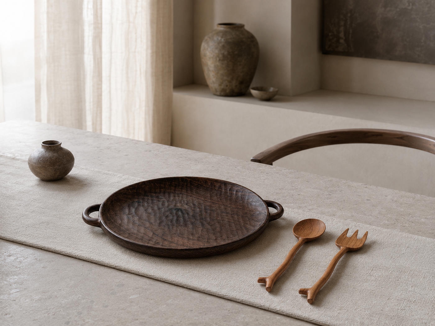 Hand-Carved Dual-Handle Walnut Tray