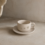 Handcrafted Heart-Print Ceramic Cup & Saucer Set