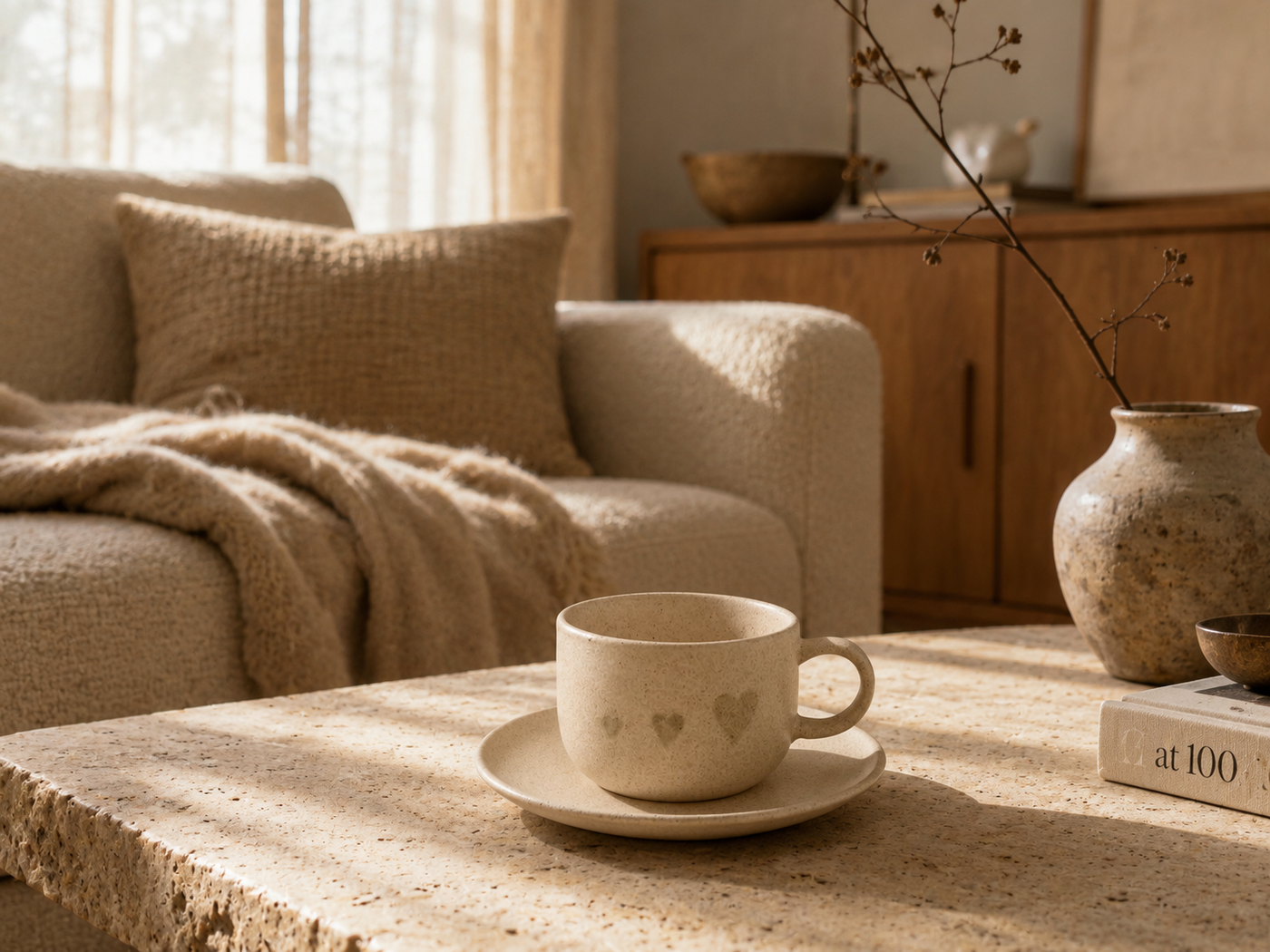 Handcrafted Heart-Print Ceramic Cup & Saucer Set