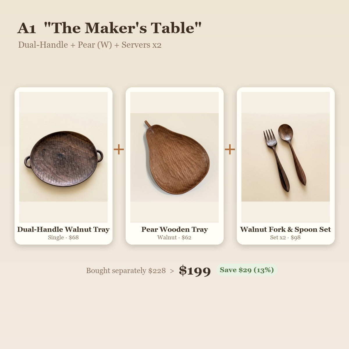 "The Maker's Table" Walnut Tray & Cutlery Artisan Bundle