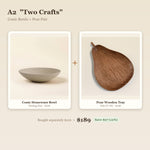"Two Crafts" Conic Stoneware Bowls & Pear Wood Tray Pair