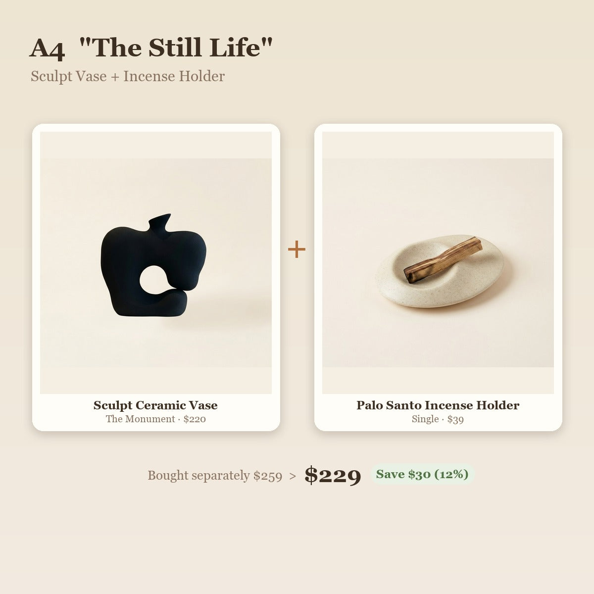 "The Still Life" Sculpt Ceramic Vase & Incense Holder Duo