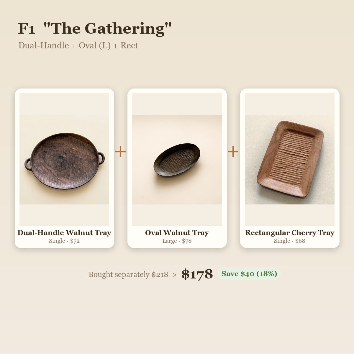 "The Gathering" Hosting Trio - Hand-Carved Wood Tray Set