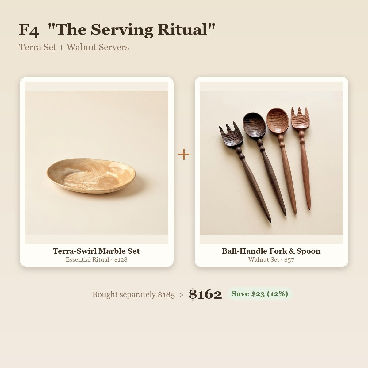 "The Serving Ritual" Terra-Swirl Marbled Serveware & Walnut Cutlery