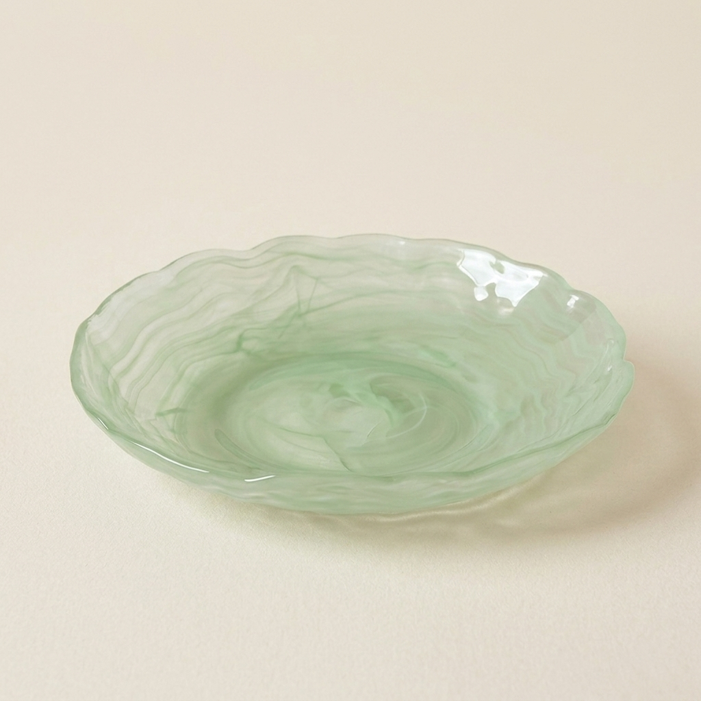 "Wave & Mist" Glass Bowl & Plate Set