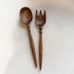 Hand-Carved spherical handle Wooden Fork & Spoon