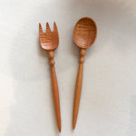 Hand-Carved spherical handle Wooden Fork & Spoon