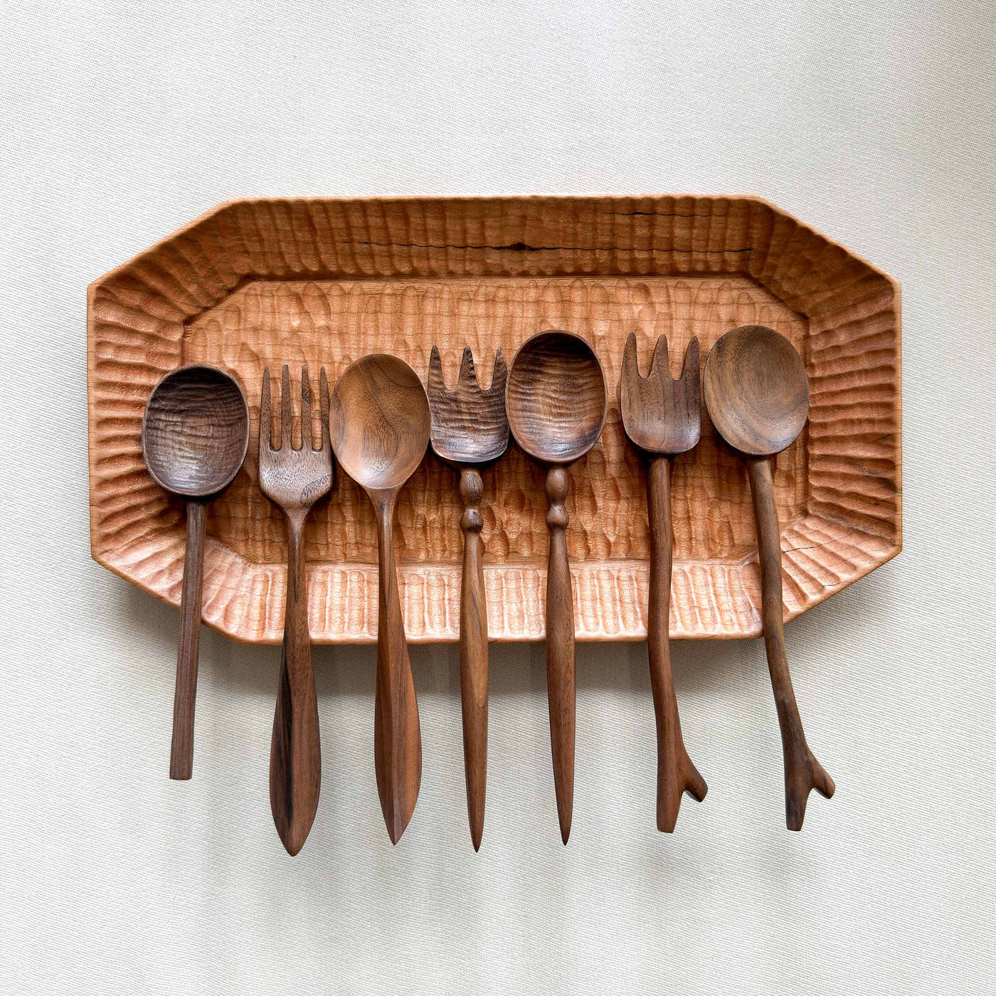 Hand-Carved Walnut Wood Fork & Spoon Set