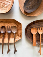 Hand-Carved spherical handle Wooden Fork & Spoon