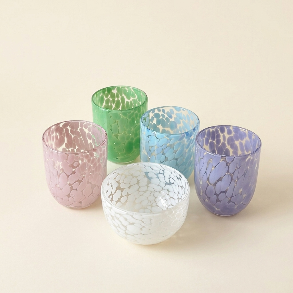 hand blown glass confetti cups and bowl pastel collection SundayWare