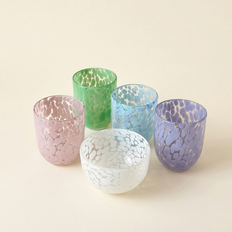 hand blown glass confetti cups and bowl pastel collection SundayWare