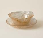 glass bowl and plate set amber sand scalloped edges SundayWare