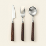 walnut wood handle flatware set brushed stainless steel SundayWare