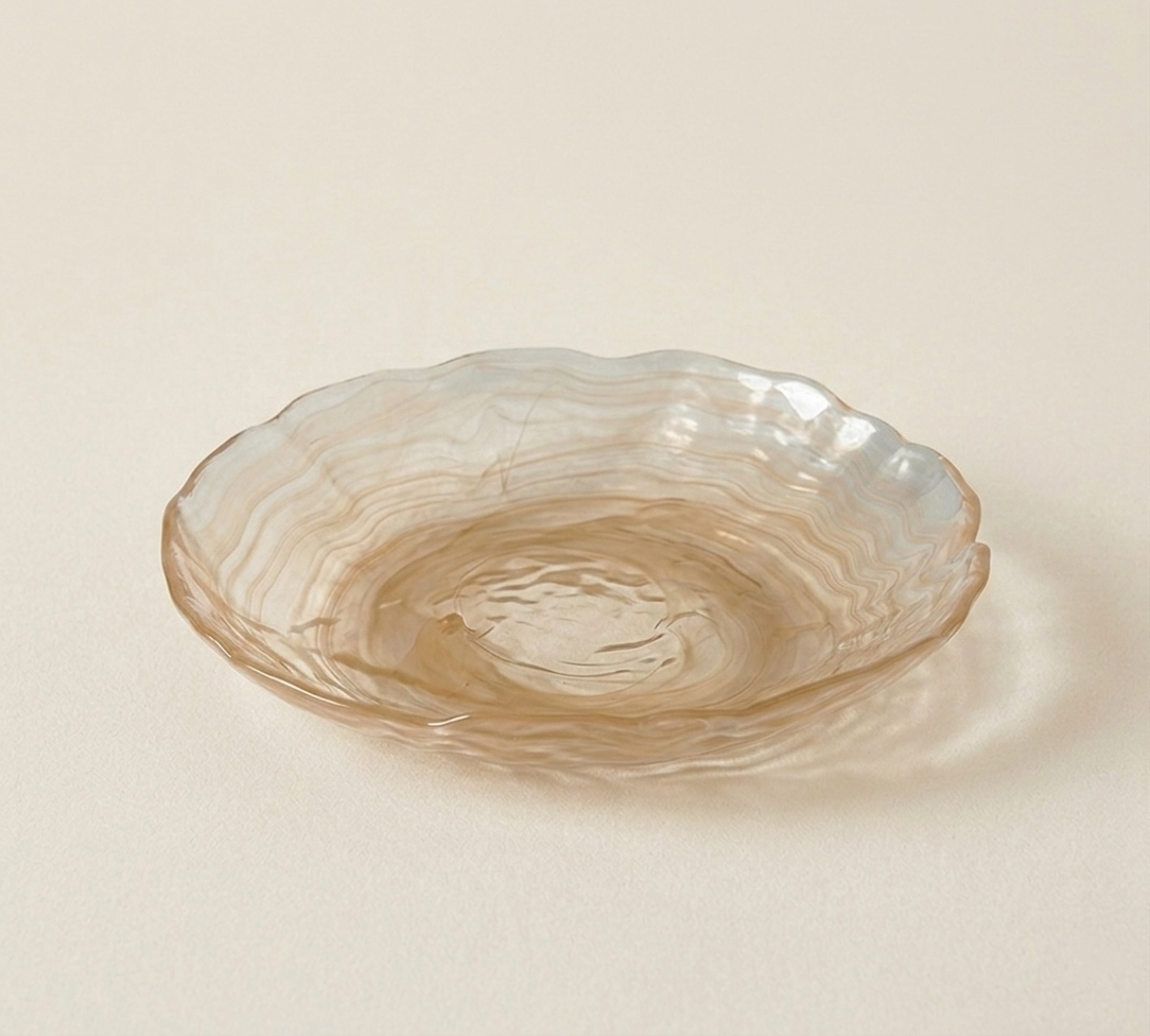 glass plate amber sand scalloped edge wave mist collection