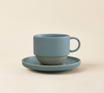 coffee cup and saucer mist blue two-tone glaze SundayWare