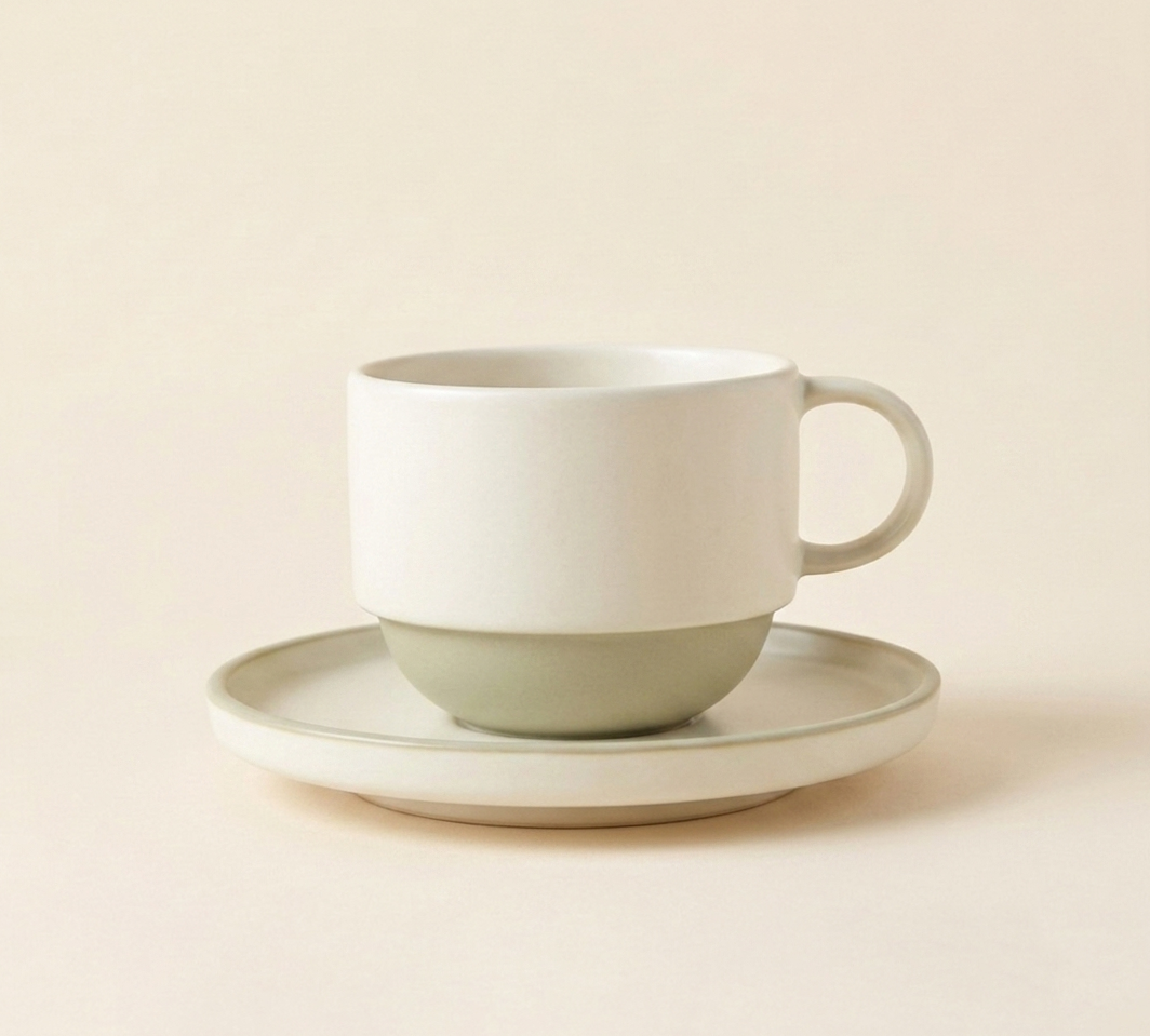 coffee cup and saucer matte two-tone cream white stoneware SundayWare