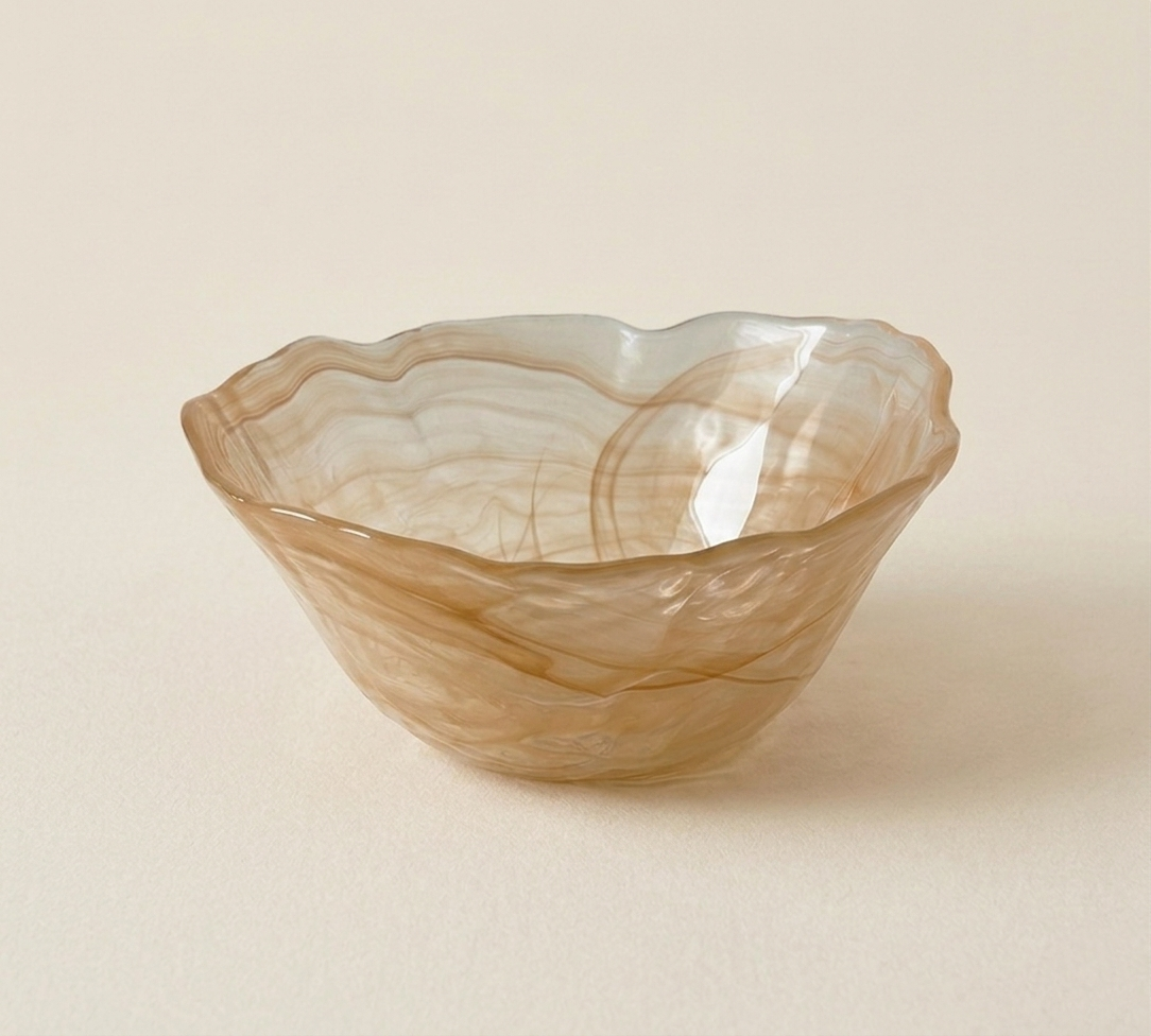 glass bowl top view amber sand frosted texture