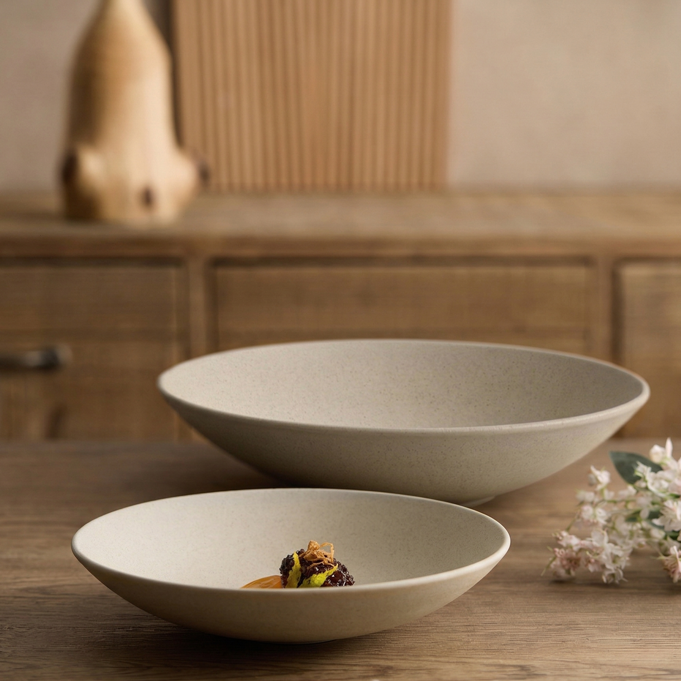 ceramic serving bowls nesting small large primitive stoneware