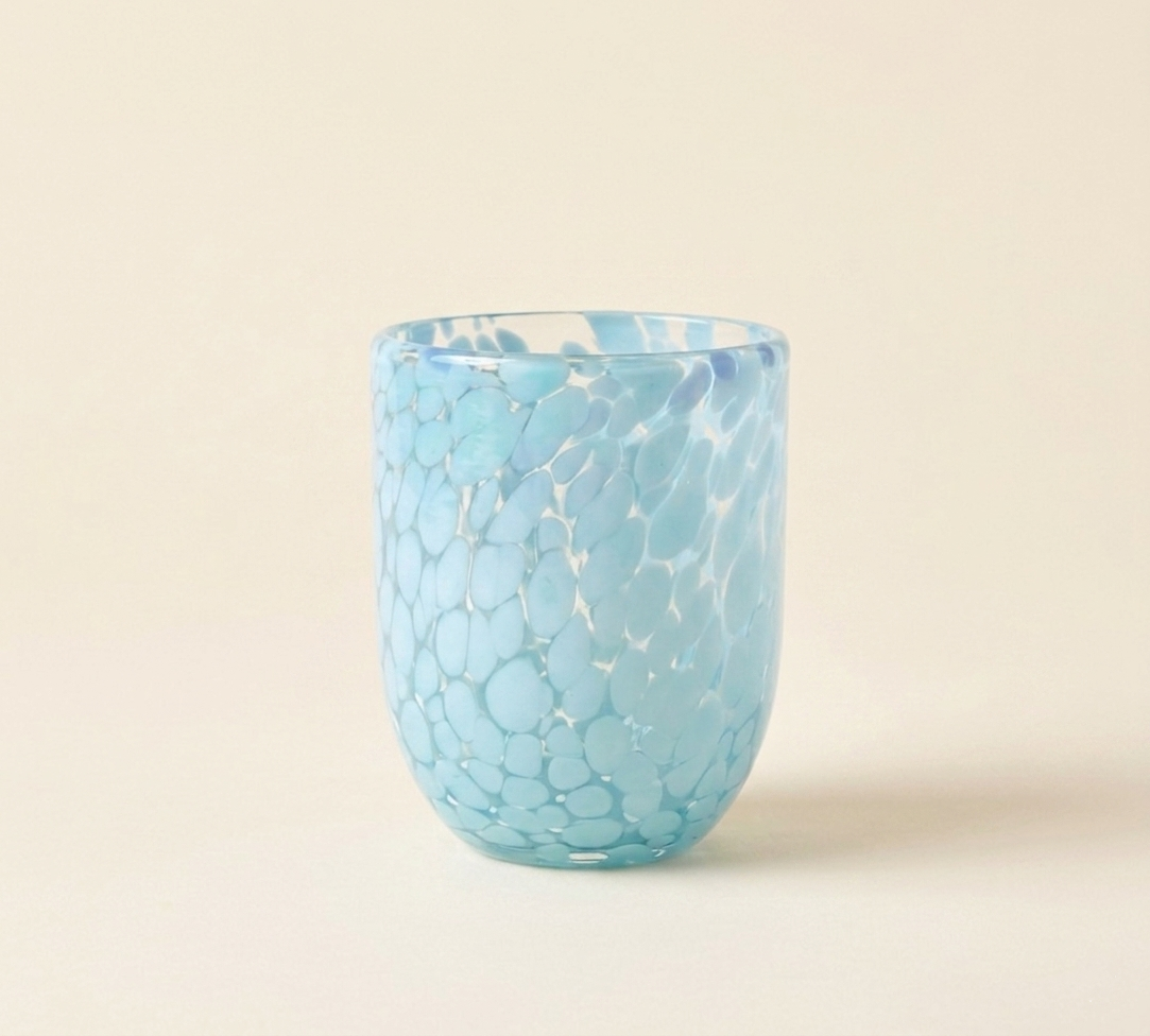confetti glass cup sky blue hand blown unique pattern