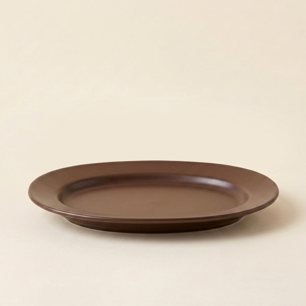 oval ceramic plate terracotta semi-matte vintage glaze