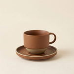 terracotta coffee cup saucer matte glaze earthy stoneware