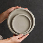 Handcrafted Japanese Stoneware Drum-Edge Plate - Organic Earth Tone